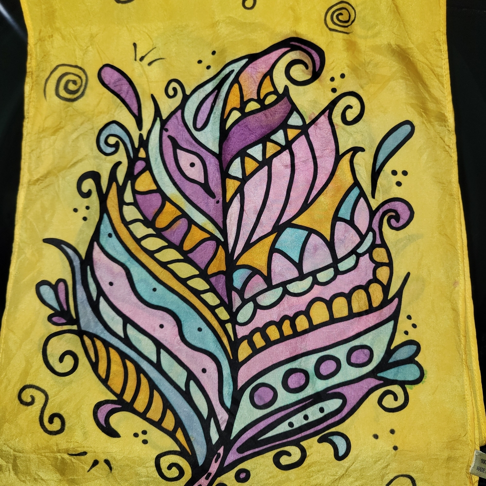 Yellow Scarf with Colorful Paisley Design - Picture 2 of 4